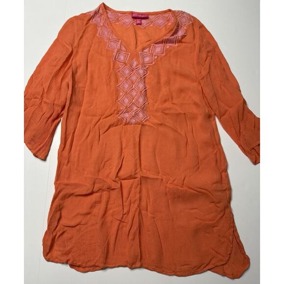 Lilly Pulitzer x Target 3/4 Sleeve Coral Embroidered Tunic Shirt Womens XS - Picture 1 of 4